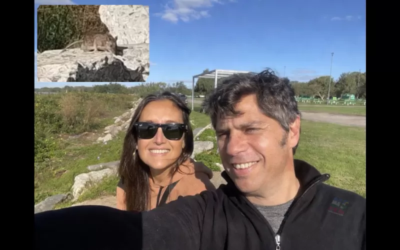 Una rata fue testigo del paseo de Kicillof abrazado al mate y a su esposa este finde en Punta Lara